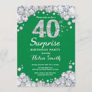 Convites Aniversário de 40 anos verde-surpresa e Diamond pr