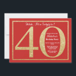 Convites aniversário de 40 anos vermelho e brilhante Dourad<br><div class="desc">Convite para aniversário de 40 anos surpresa. Festa de aniversário Vermelha e Dourada de Brilho Convide com Fundo Vermelho. Surpresa Aniversário. Aniversário Adulto. Homens ou Mulheres no Bday Bash Party.
Para mais personalização,  clique no botão "Personalizar" e use a ferramenta design para modificar este modelo.</div>