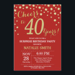Convites aniversário de 40 anos Vermelho e Diamante Dourado<br><div class="desc">Convite para aniversário de 40 anos surpresa com fundo de diamante vermelho e Dourado. Dourado Confetti. Aniversário Adulto. Homens ou Mulheres Aniversário.
Para mais personalização,  clique no botão "Personalizar" e use a ferramenta design para modificar este modelo.</div>