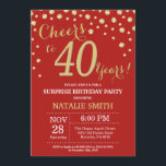 Convites aniversário de 40 anos Vermelho e Diamante Dourado<br><div class="desc">Convite para aniversário de 40 anos surpresa com fundo de diamante vermelho e Dourado. Dourado Confetti. Aniversário Adulto. Homens ou Mulheres Aniversário.
Para mais personalização,  clique no botão "Personalizar" e use a ferramenta design para modificar este modelo.</div>