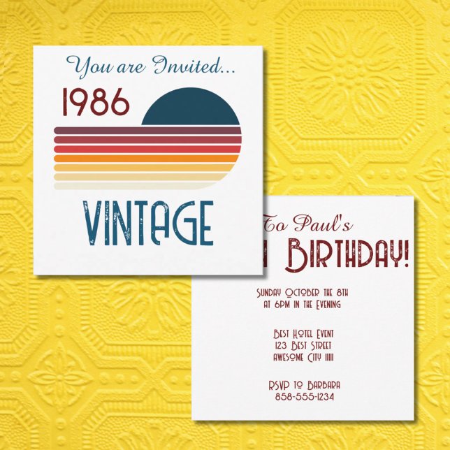 Convites Aniversário de 40 anos Vintage 1986 Retro Stripe S (Criador carregado)
