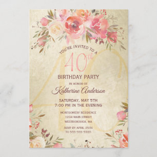 Convites aniversário de 40 anos Vintage - Partido Dourado d