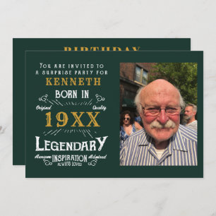 Convites aniversário de 40 anos Vintage Verde Dourado Nome