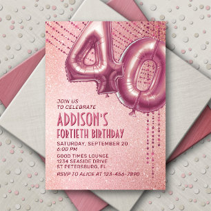 Convites aniversário de 40 anos Womens Rosa Dourado