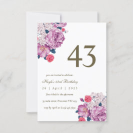 Convites Aniversário de 43 anos com tema Botânico Floral Ro