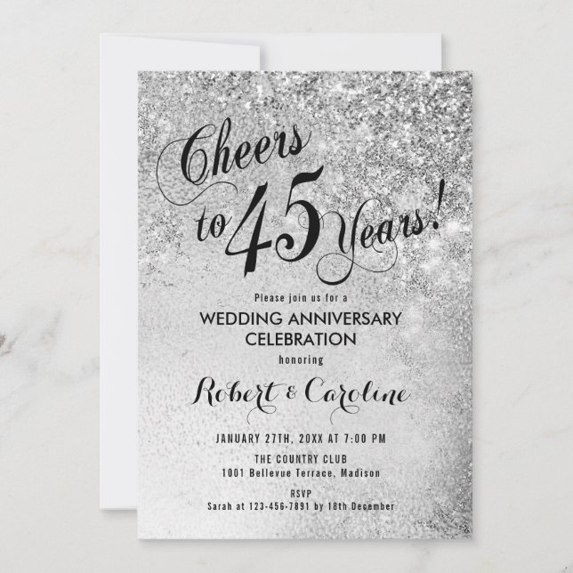 Convites Aniversário de 45 anos de Casamento Prata (Frente)