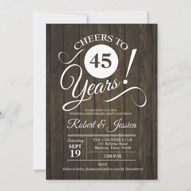 Convites Aniversário de 45 anos de casamento rústico com pa (Frente)