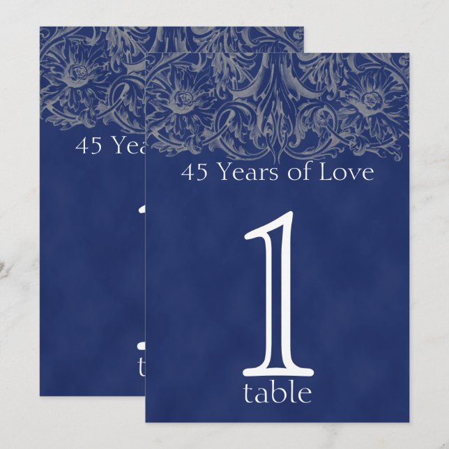 Convites Aniversário de 45 anos Mesa Número Safira e Prata (Frente/Verso)