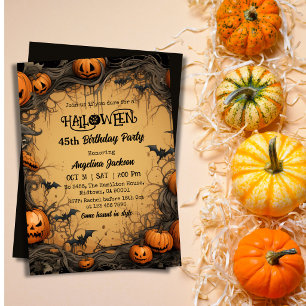 Convites Aniversário de 45 anos no Halloween Abóbora Vintag