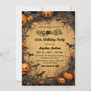 Convites Aniversário de 45 anos no Halloween Abóbora Vintag
