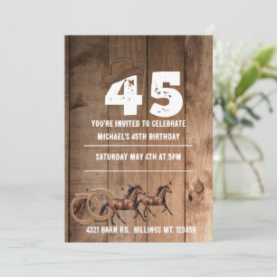 Convites Aniversário de 45 anos temático cowboy em madeira 