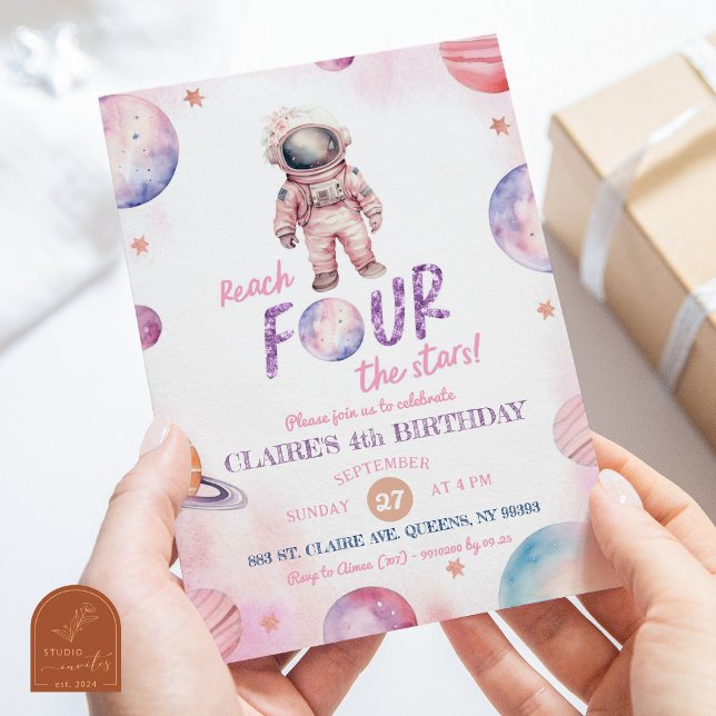 Convites Aniversário de 4 anos da Garota Astronauta Minimal (Criador carregado)