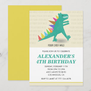 Convites Aniversário de 4 anos do Dinossauro Crianças Color