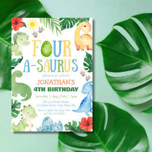 Convites Aniversário de 4 anos do Four A-Saurus Dino