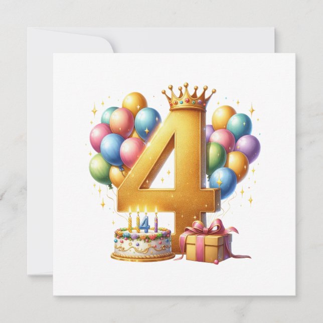 Convites Aniversário de 4 anos dourado (Frente)