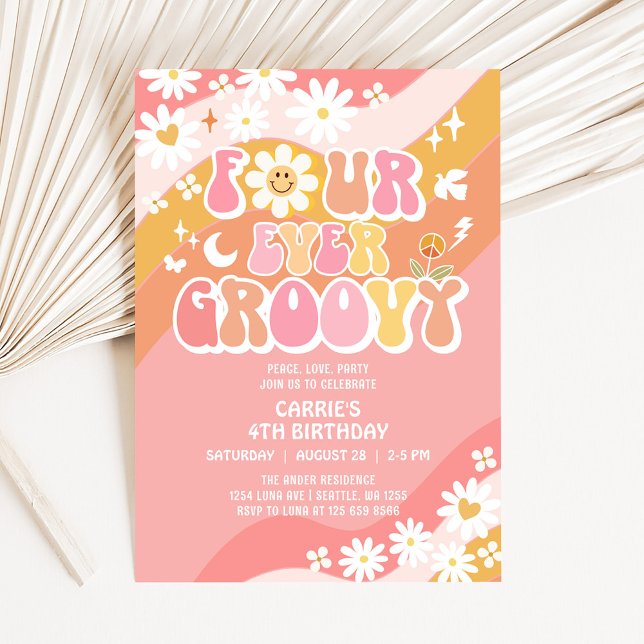 Convites Aniversário de 4 anos FOUR Ever Groovy Groovy Dais (Criador carregado)
