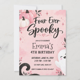 Convites Aniversário de 4 anos Four Ever Spooky Pink