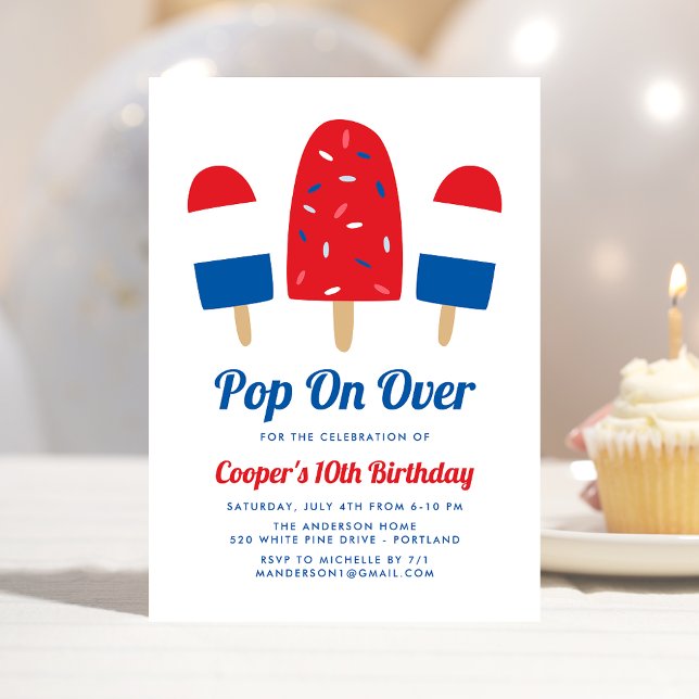 Convites Aniversário de 4 de Julho com Picolé Pop On Over (Criador carregado)