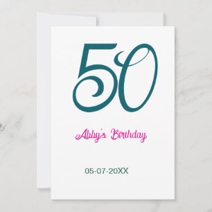 Convites aniversário de 50 anos adicionar nome ano turquesa