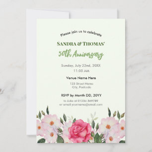 Convites Aniversário de 50 anos Aquarela Rosas Rosa
