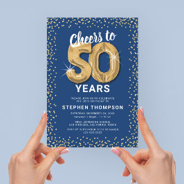 Convites Aniversário de 50 anos Azul Dourado