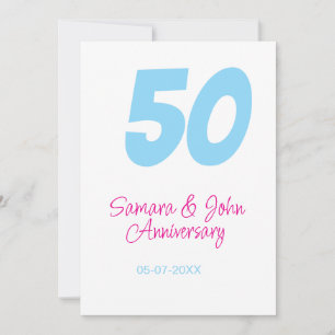 Convites aniversário de 50 anos azul rosa elegante nome dat
