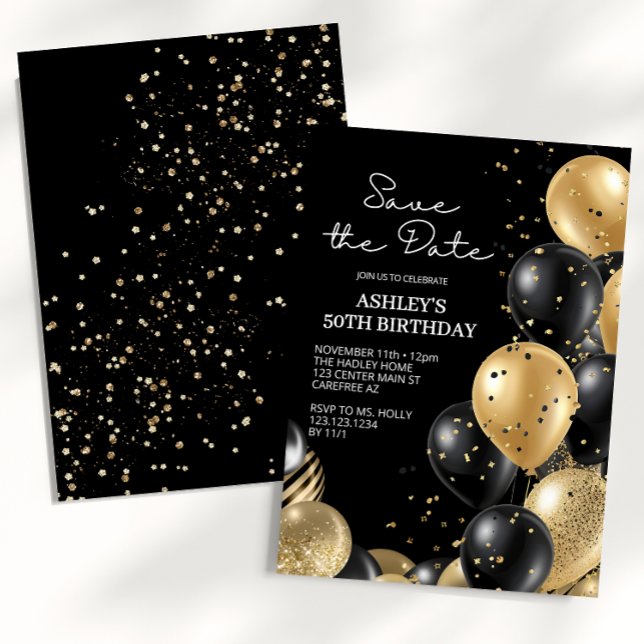 Convites Aniversário de 50 anos Black Elegant Script (Criador carregado)