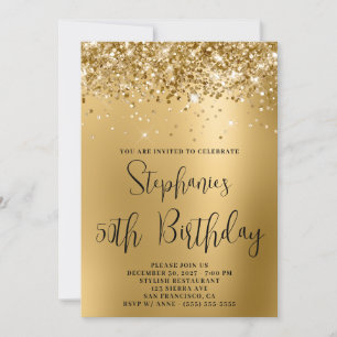 Convites Aniversário de 50 anos Brilho Dourado Glamour Grad