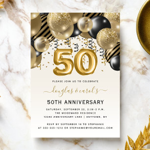 Convites Aniversário de 50 anos com Arco de Balões Preto e 