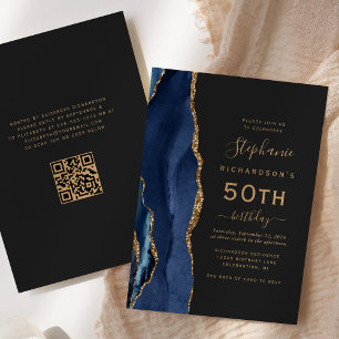 Convites Aniversário de 50 anos com Código QR em Ágata Dour