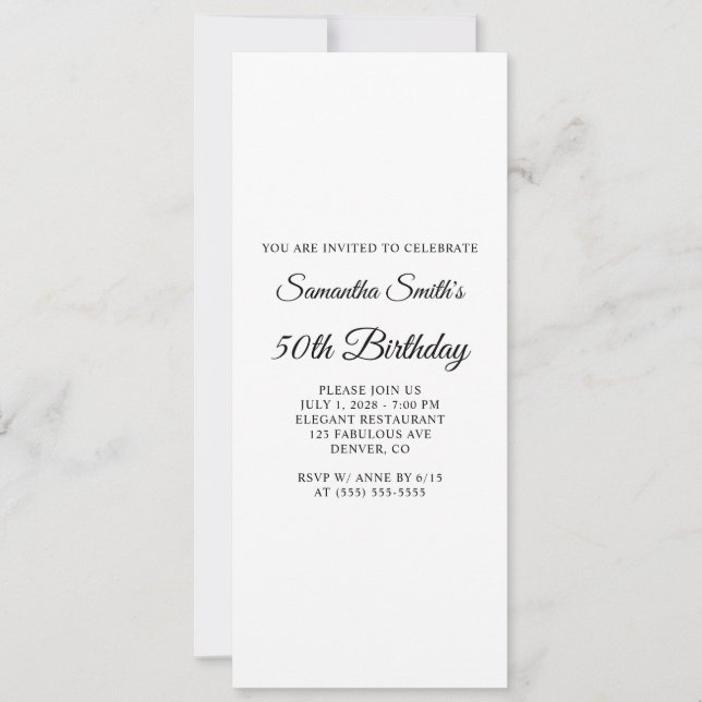 Convites Aniversário de 50 anos com Elegant Script (Frente)