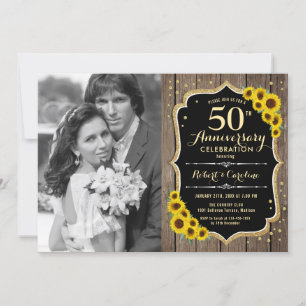 Convites Aniversário de 50 anos com Foto - Girassóis Rústic