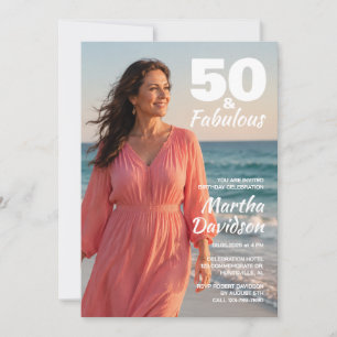 Convites Aniversário de 50 anos com foto na praia fabulosa