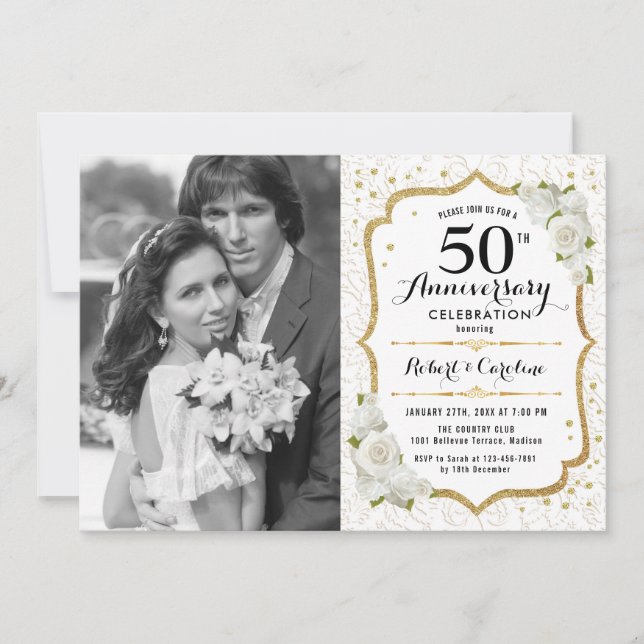 Convites Aniversário de 50 anos com Foto - Ouro Branco (Frente)