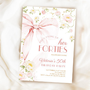 Convites Aniversário de 50 anos com Laço Rosa Floral