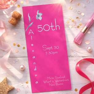 Convites Aniversário de 50 anos com tema floral cor-de-rosa