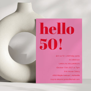 Convites Aniversário de 50 anos cor-de-rosa e vermelho ousa