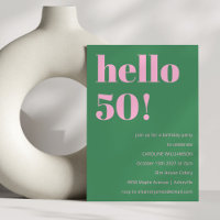 Aniversário de 50 anos cor-de-rosa verde retrô mod