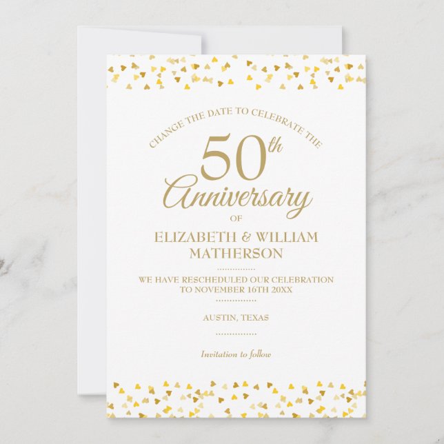 Convites Aniversário de 50 Anos Corações de Ouro Muda a Dat (Frente)