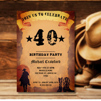 Convites aniversário de 50 anos cowboy papel antigo festa d