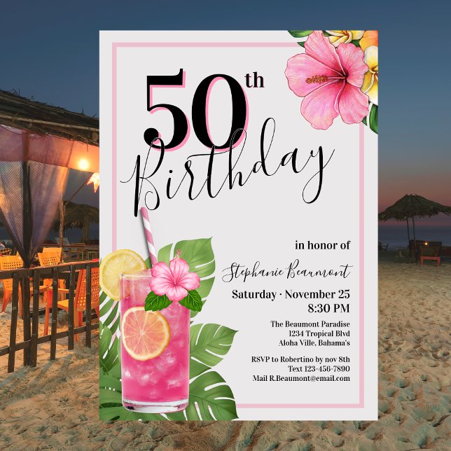Convites Aniversário de 50 anos da Mulher com Flor de Coque (Criador carregado)
