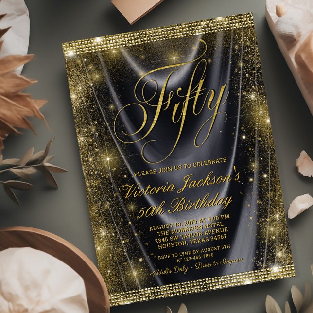Convites Aniversário de 50 anos da Mulher Glam Black Gold (Need a different number? Simply send us a message.)