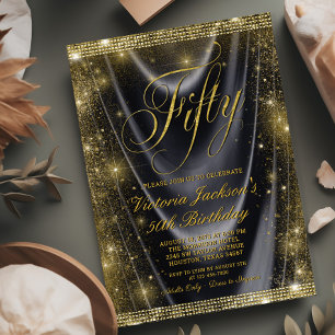 Convites Aniversário de 50 anos da Mulher Glam Black Gold