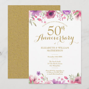 Convites Aniversário de 50 anos de Casamento Aquarela Flora