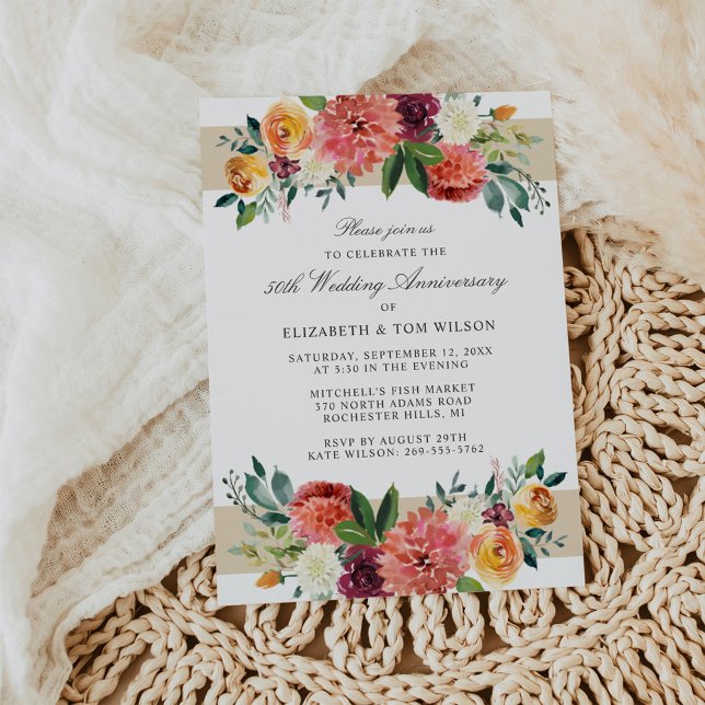 Convites Aniversário de 50 anos de casamento Autumn Floral (Criador carregado)