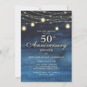 Convites Aniversário de 50 anos de casamento Azul Naval Dou