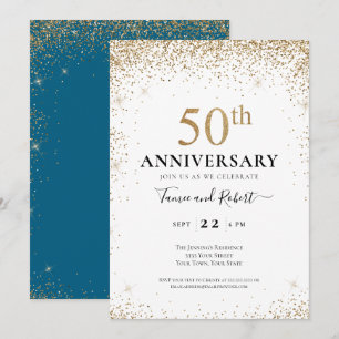 Convites Aniversário de 50 anos de casamento Branco Dourado