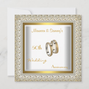 Convites Aniversário de 50 anos de Casamento Branco Dourado