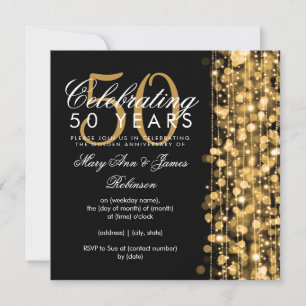 Convites Aniversário de 50 anos de Casamento Brilhante Glam