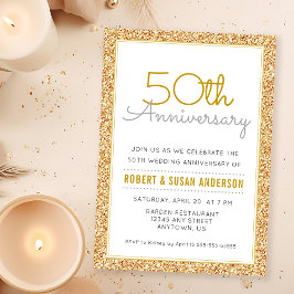 Convites Aniversário de 50 anos de Casamento Brilho Dourado